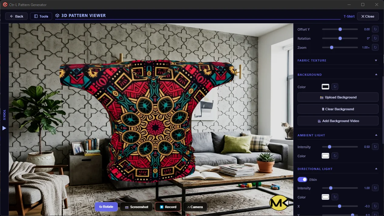 Show the pattern on real products before exporting